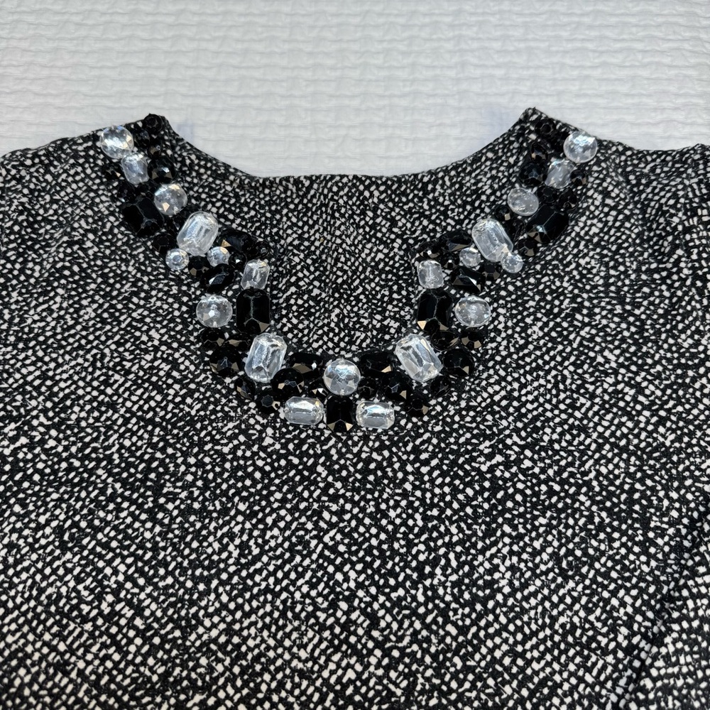 Ruby Red Black And White Patterned Top With Beade… - image 2